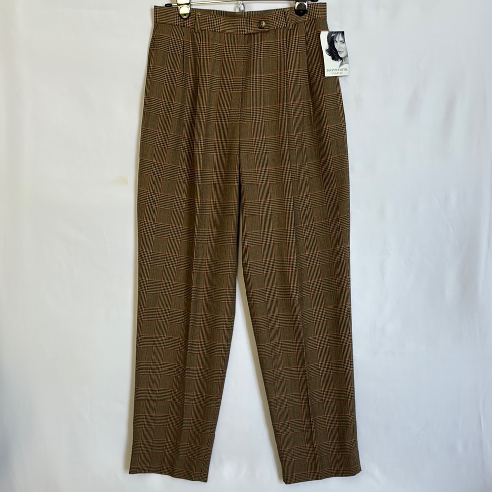 Jaclyn Smith Classic Brown Houndstooth Plaid Pants Fully Lined Rayon Polyester